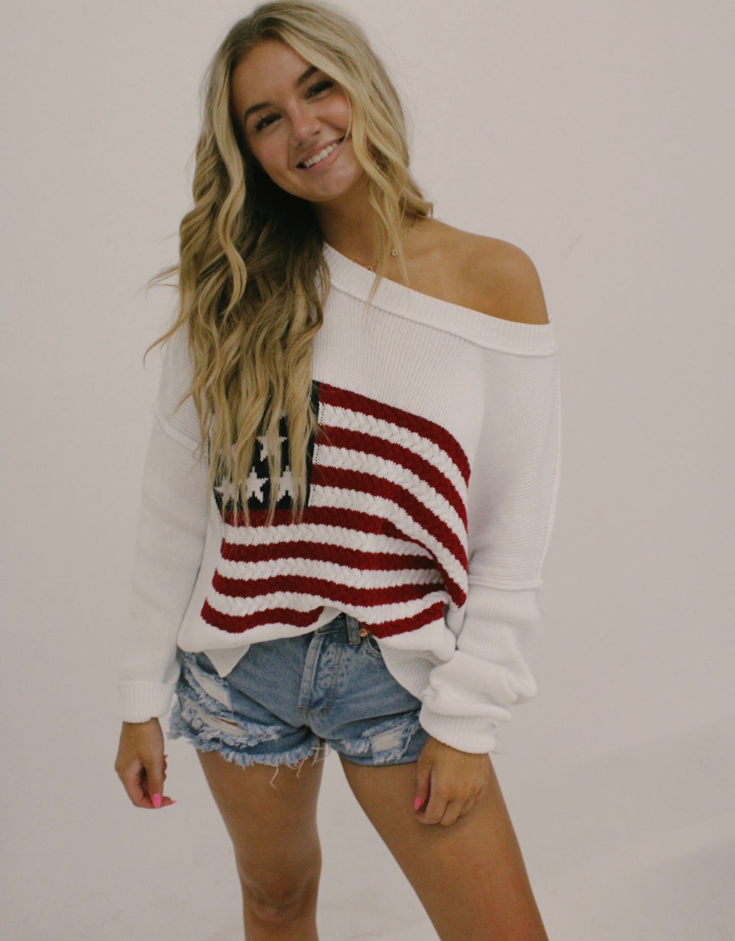 red, white, and boom sweater