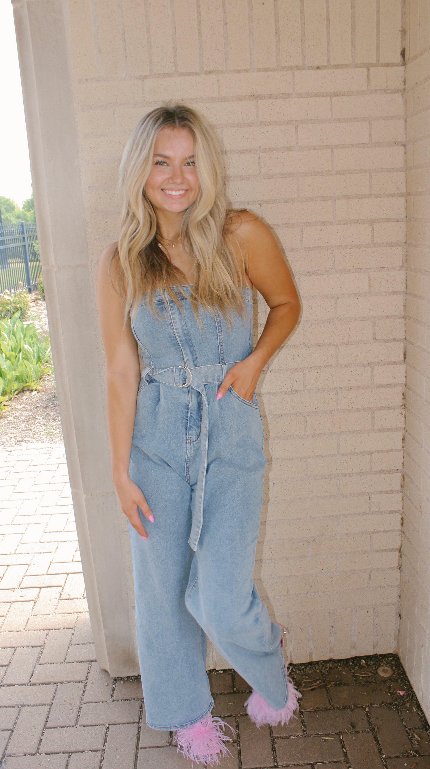 obsessed w me denim jumpsuit