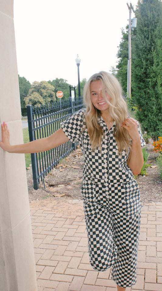 finish line checkered jumpsuit