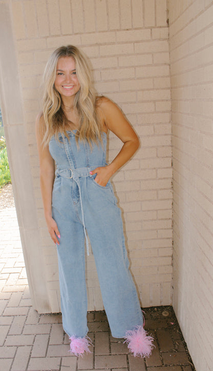 obsessed w me denim jumpsuit