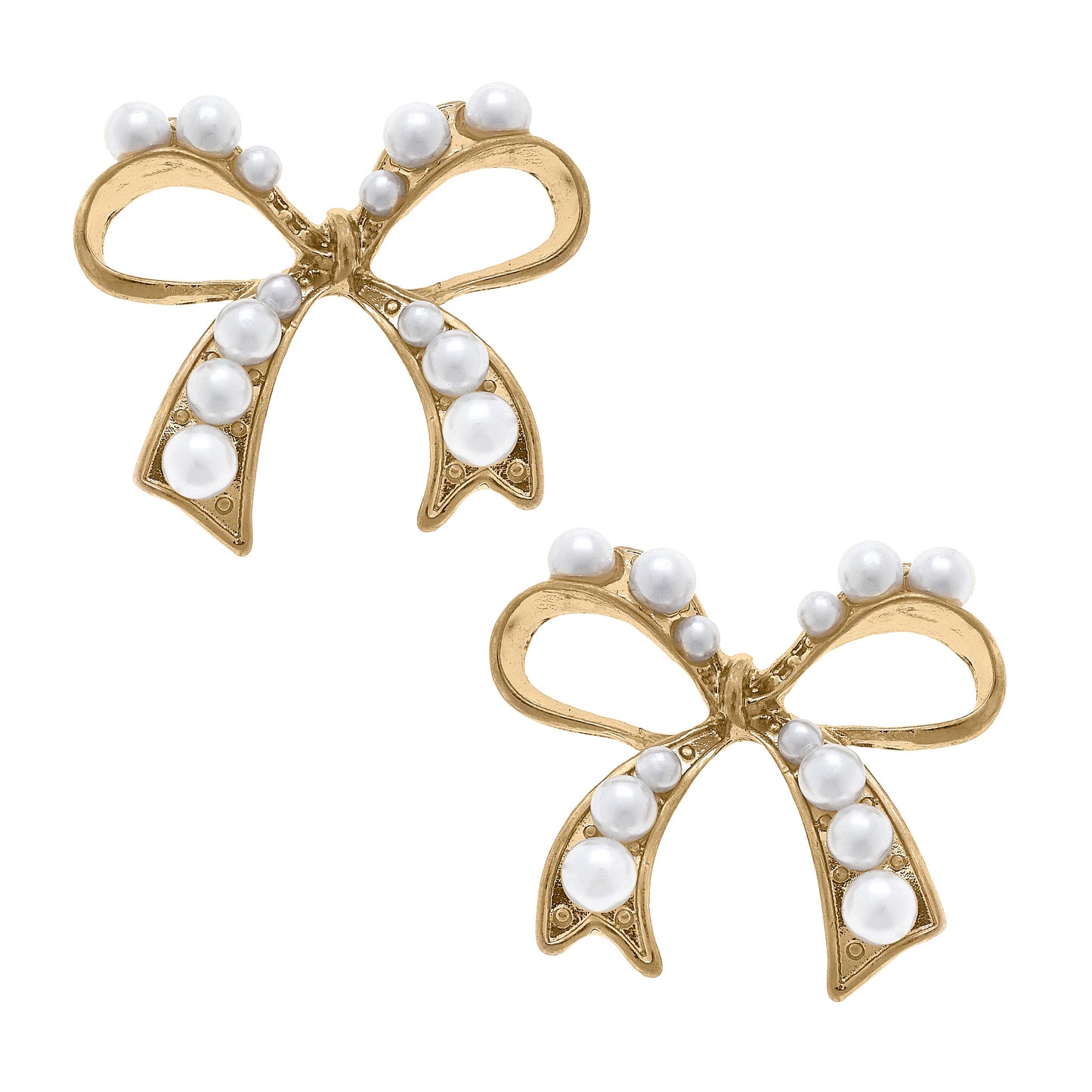Harper Pearl-Studded Bow Stud Earrings in Ivory