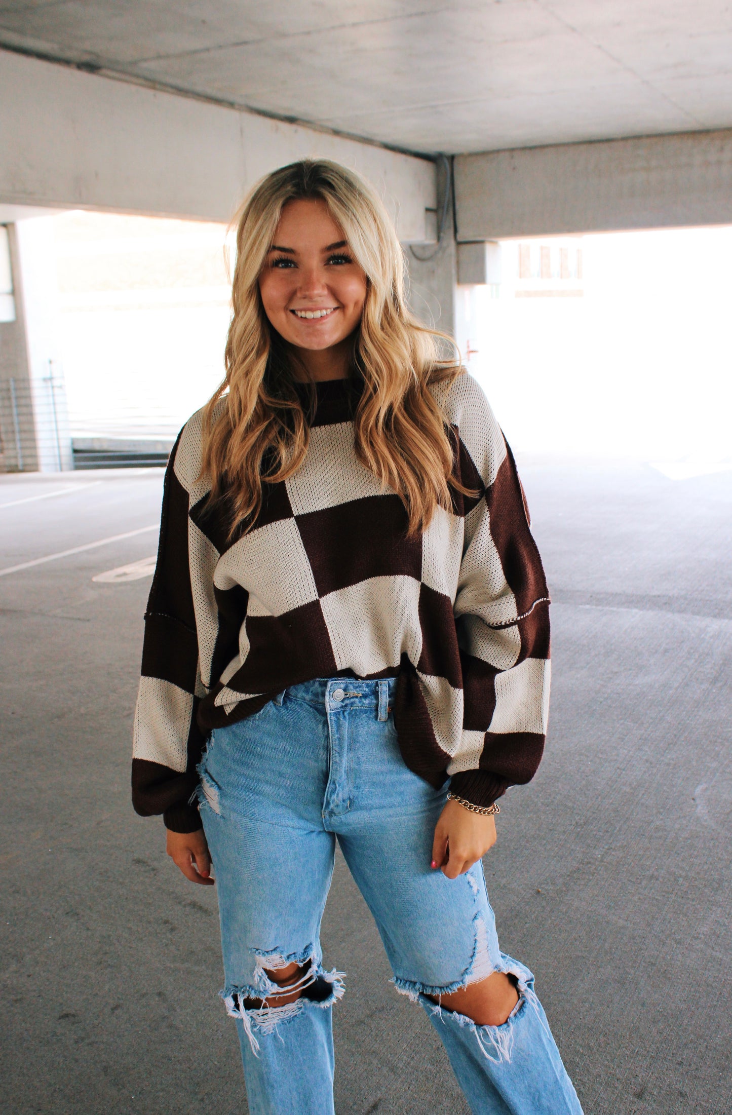 brown check sweater