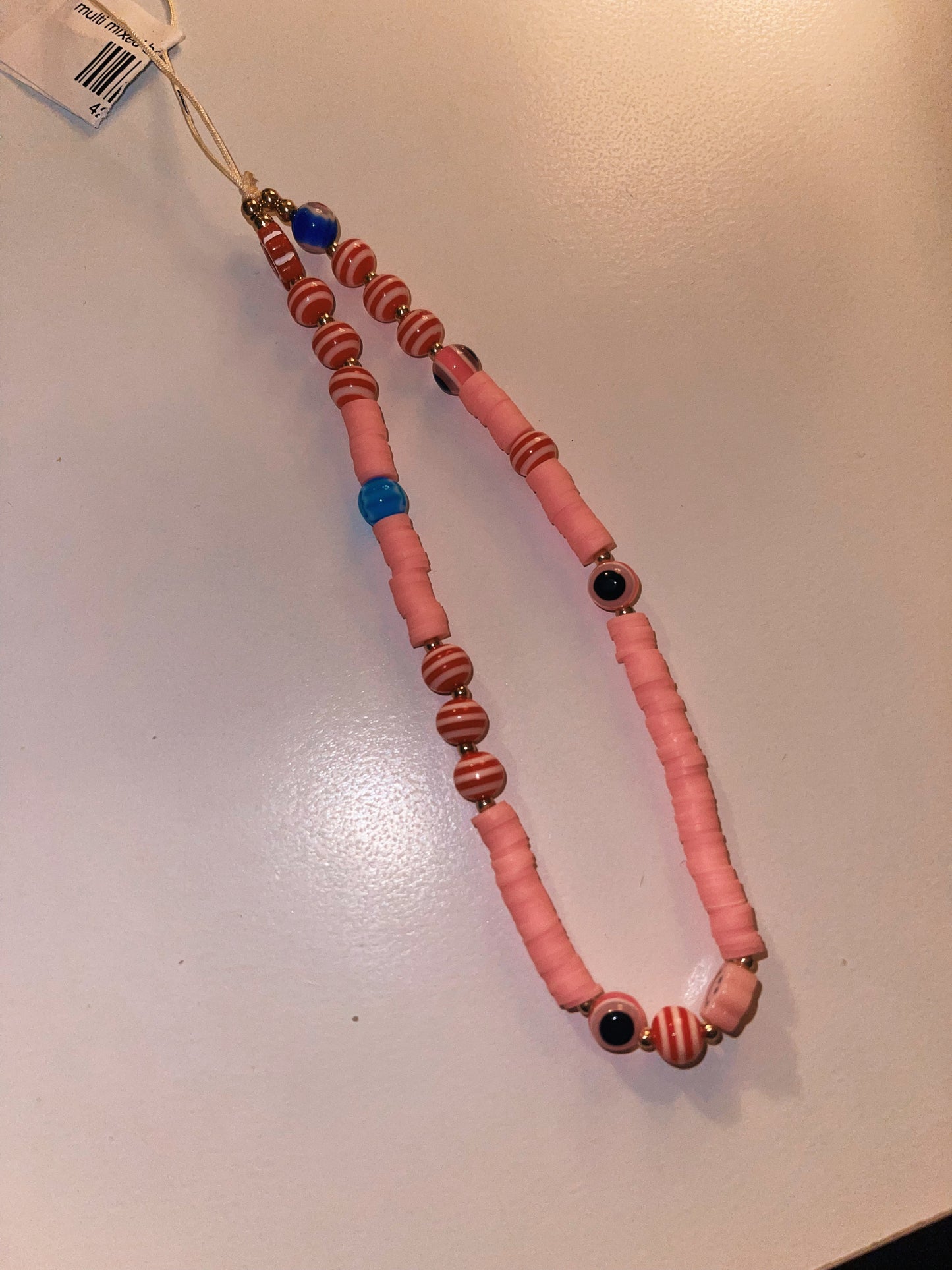 multi mixed bead pink phone chain