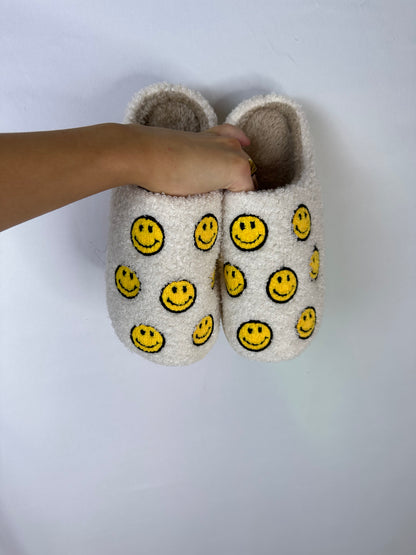 happy face sherpa slippers