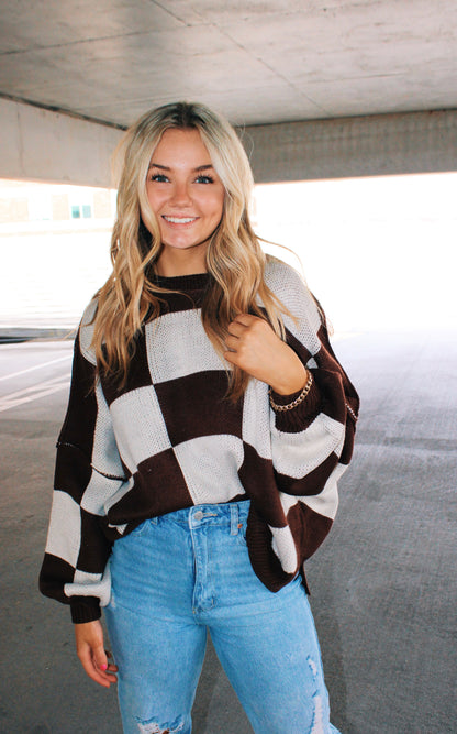 brown check sweater